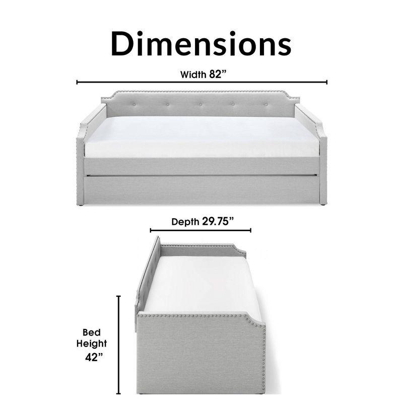 Bella Beige Upholstered Twin Daybed with Trundle and Nailhead Trim