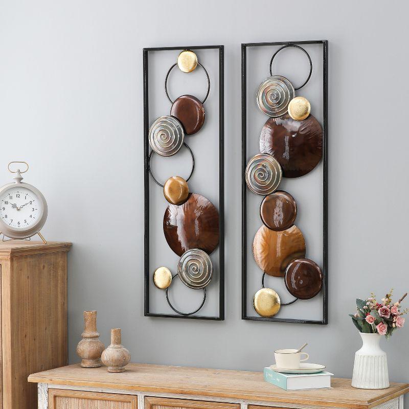 LuxenHome 2-Piece Metal Abstract Art Rectangular Wall Decor Set Brown