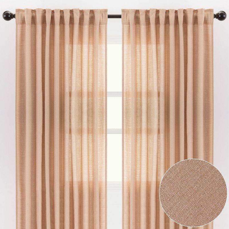 Chanasya 2pk Faux Belgian Flax Semi Sheer Window Curtain Panels - Set of 2 - 52 x 63 Inches Long - Beige