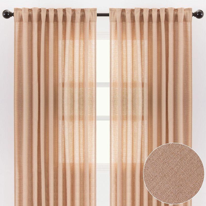 Beige Faux Belgian Flax Semi-Sheer Curtain Panels, 52x63 Inches