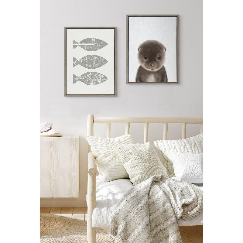 Kate and Laurel Sylvie Baby Otter Color Illustration Framed Canvas by Simon Te of Tai Prints, 18x24, Gray