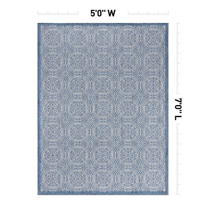 World Rug Gallery Transitional Floral Circles Textured Flat Weave Indoor/Outdoor Area Rug