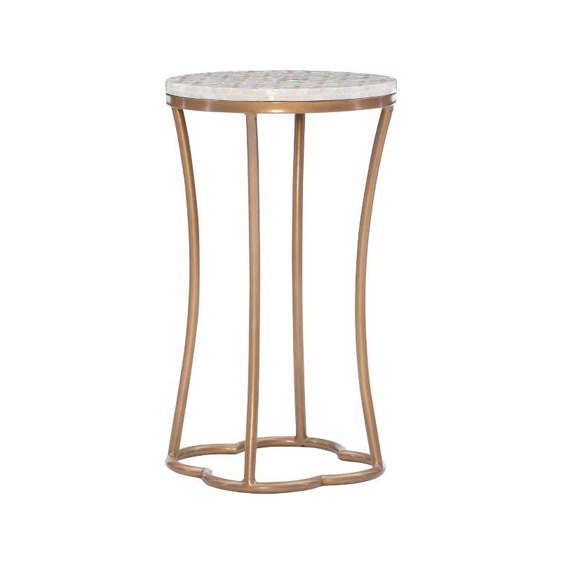Prisca Costal Handcrafted Accent Table Gold - Linon: Capiz Shell, Iron Frame, No Assembly Required