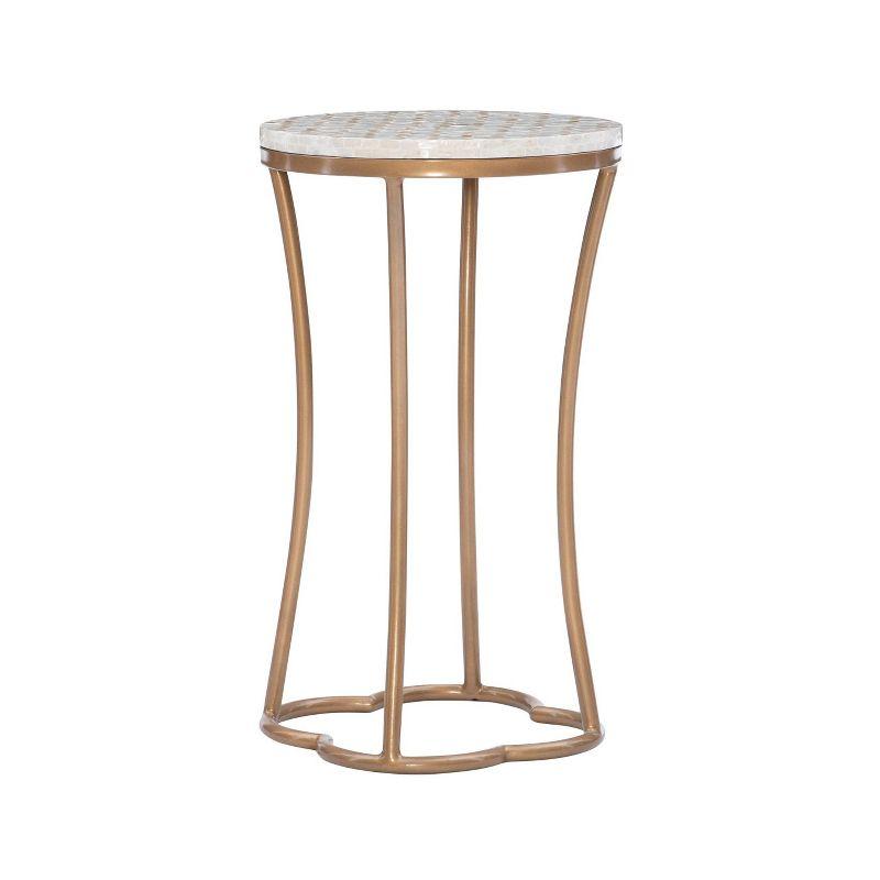 Prisca Costal Handcrafted Accent Table Gold - Linon: Capiz Shell, Iron Frame, No Assembly Required