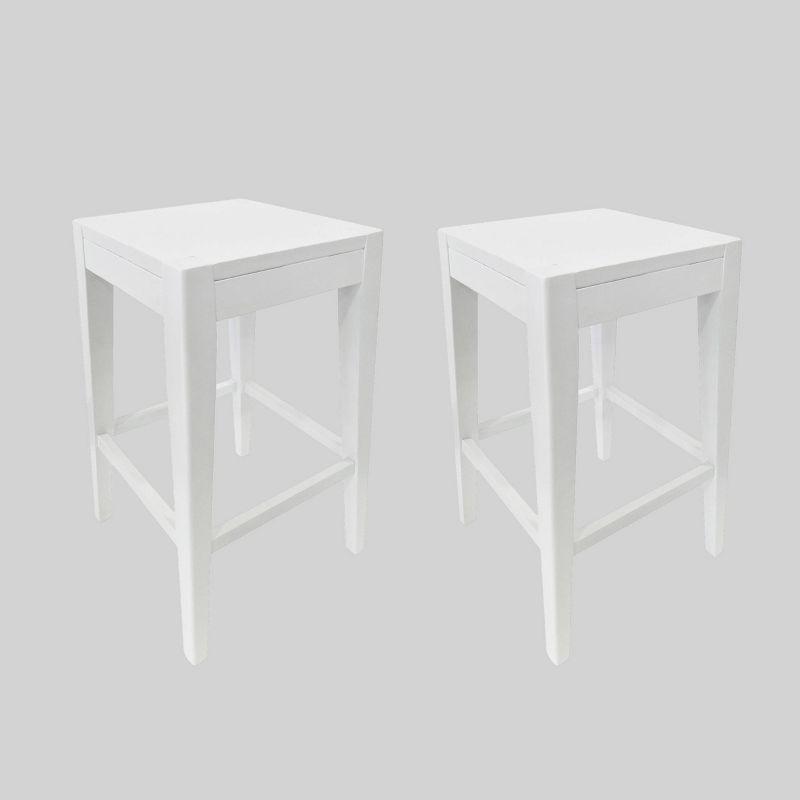 Set of 2 White Wooden Farmhouse Counter Stools