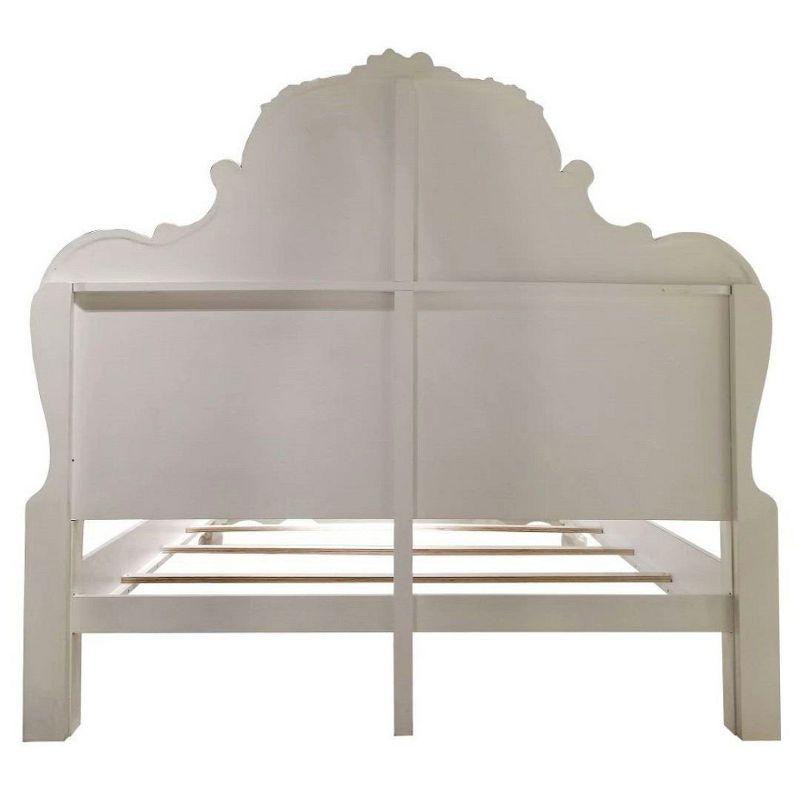 92" Eastern King Bed Dresden Bed Bone White Finish - Acme Furniture: Traditional Design, Claw Feet, Faux Leather Upholstery