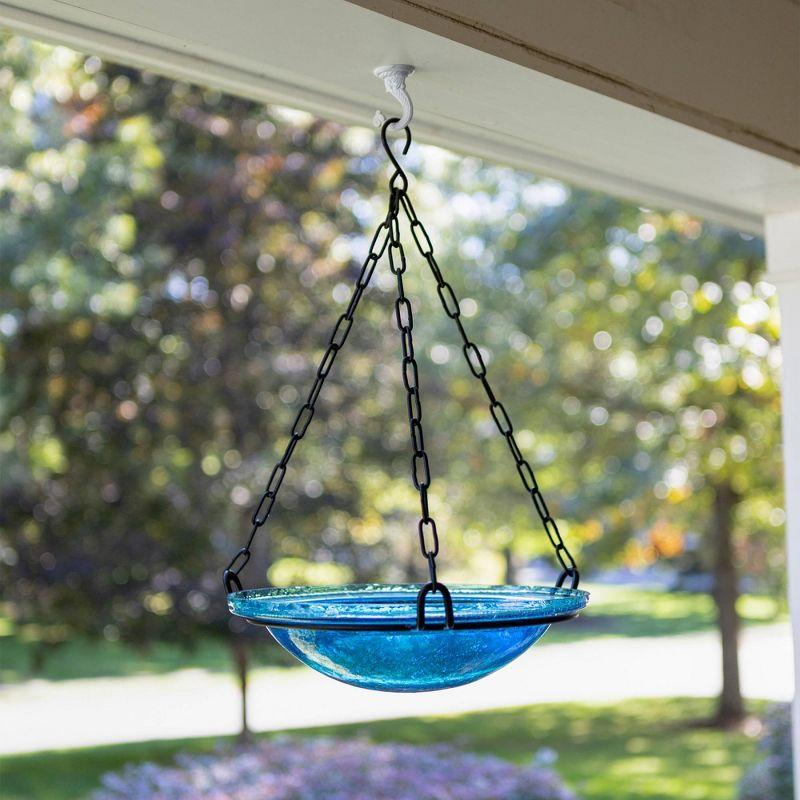 12.5" Crackle Glass Hanging Birdbath Bowl Teal - Achla Designs: Hand-Blown, Weather-Resistant, No Assembly Required