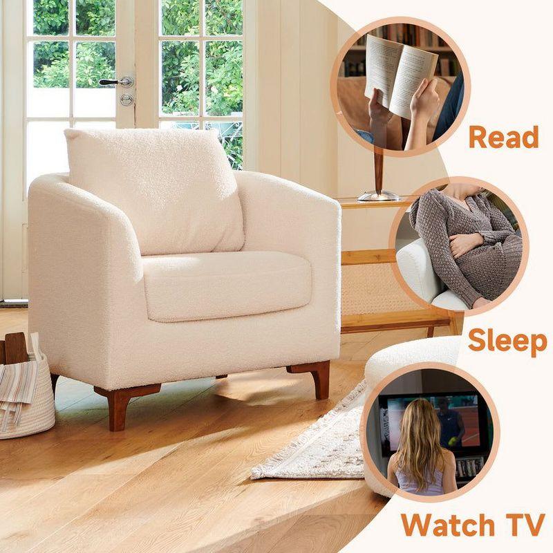 Fluffy Accent Reading Chair with Ottoman      Cream