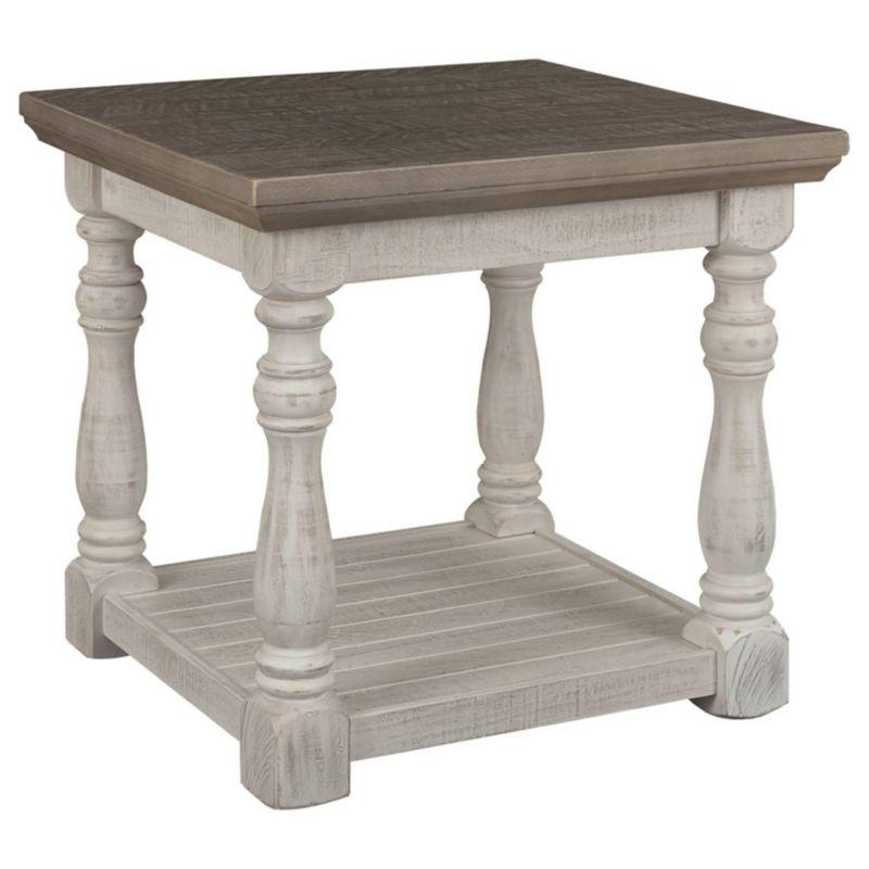 Havalance End Table Gray/White - Signature Design by Ashley: Distressed Two-Tone, Robust Legs, Storage Shelf