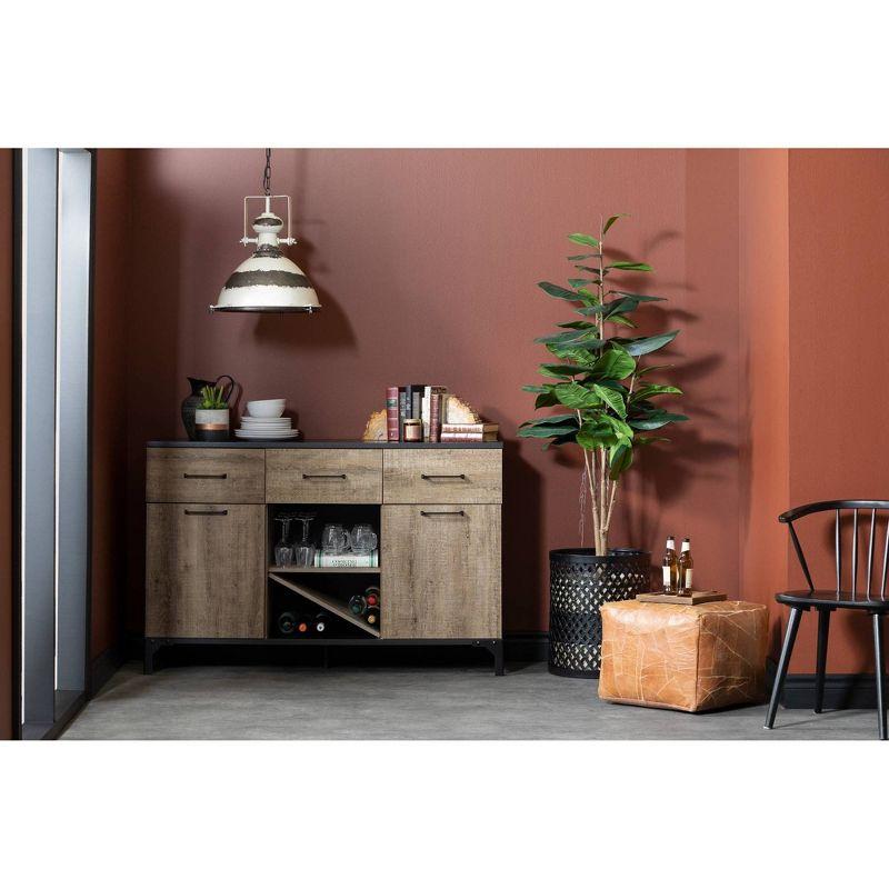 Weathered Oak and Ebony 57" Industrial Wine Storage Sideboard