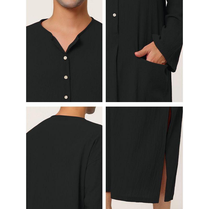 Lars Amadeus Men's Cotton Side Split Long Sleep Nightgown with Pockets Black Small