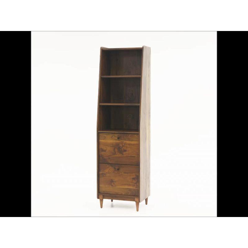 70" Grand Walnut Wood Narrow Bookcase with Drawers