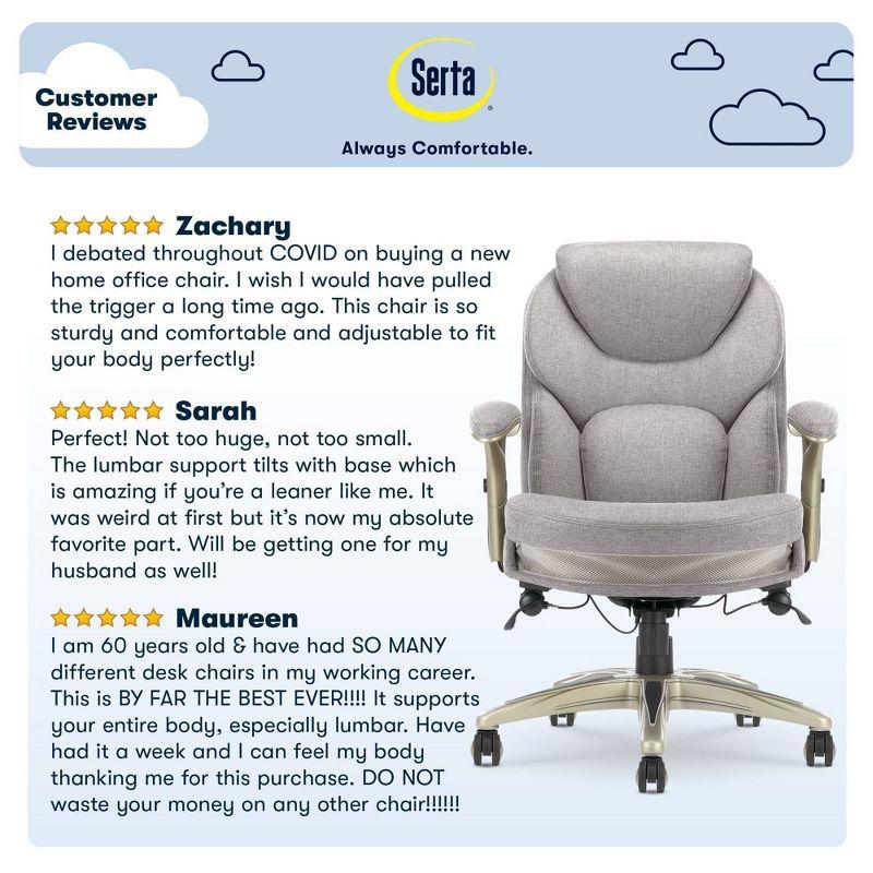 Works Executive Office Chair Light Gray : Serta, Ergonomic, Pneumatic Height Adjustment, Bonded Leather