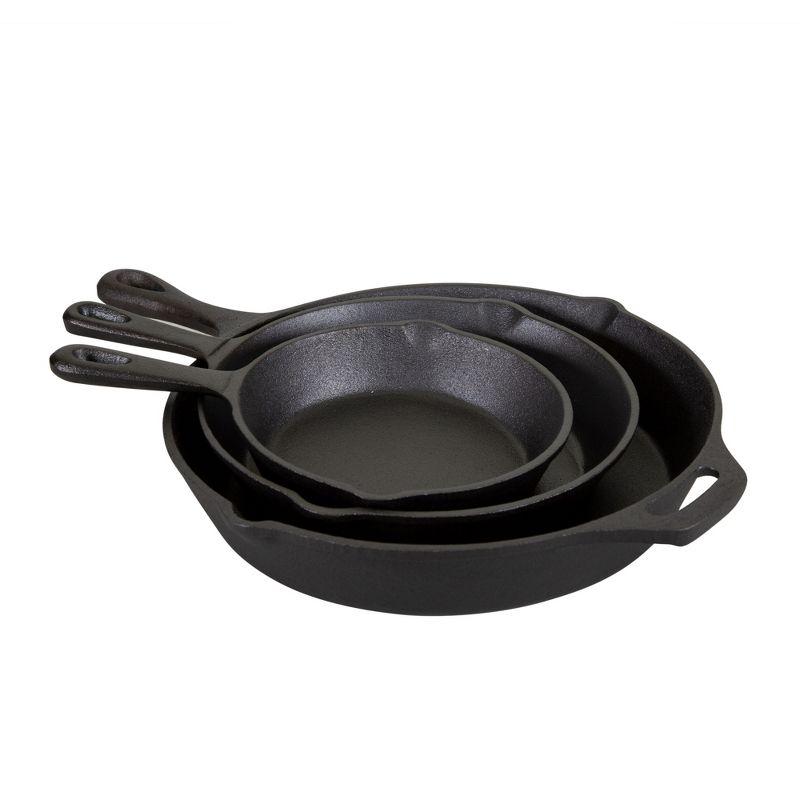 Stansport Pre-Seasoned Cast Iron Frying Pans - 3 Piece Set