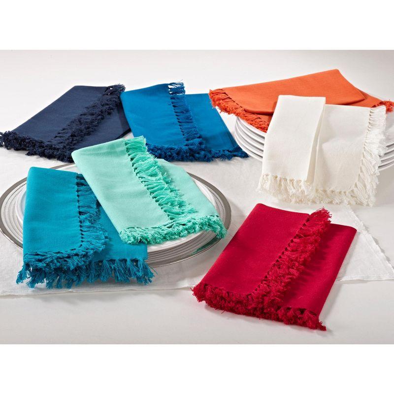 Saro Lifestyle Fringed Design Napkin, 20" Square (Set of 4), Navy Blue, 20" x 20"