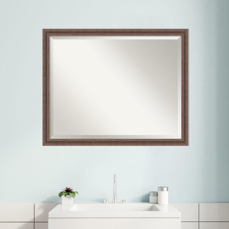 Amanti Art Distressed Rustic Brown Beveled Wood Bathroom Wall Mirror 24.5 x 30.5 in.