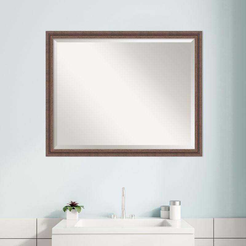 Amanti Art Distressed Rustic Brown Beveled Wood Bathroom Wall Mirror