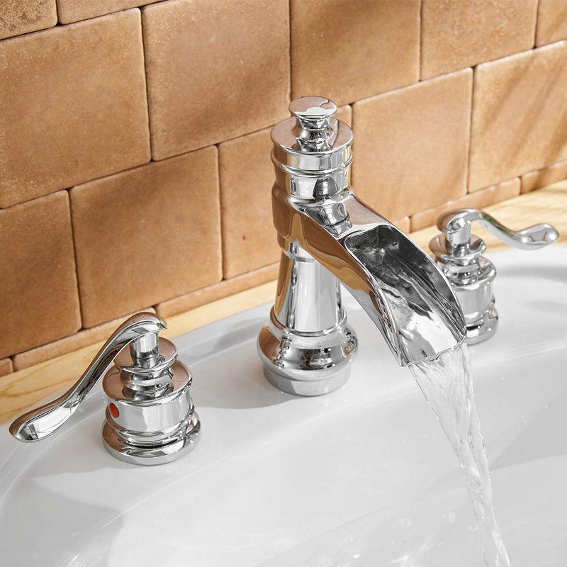 BWE 8 in. Waterfall Widespread 2-Handle Bathroom Faucet With Pop-up Drain Assembly in Spot Resist