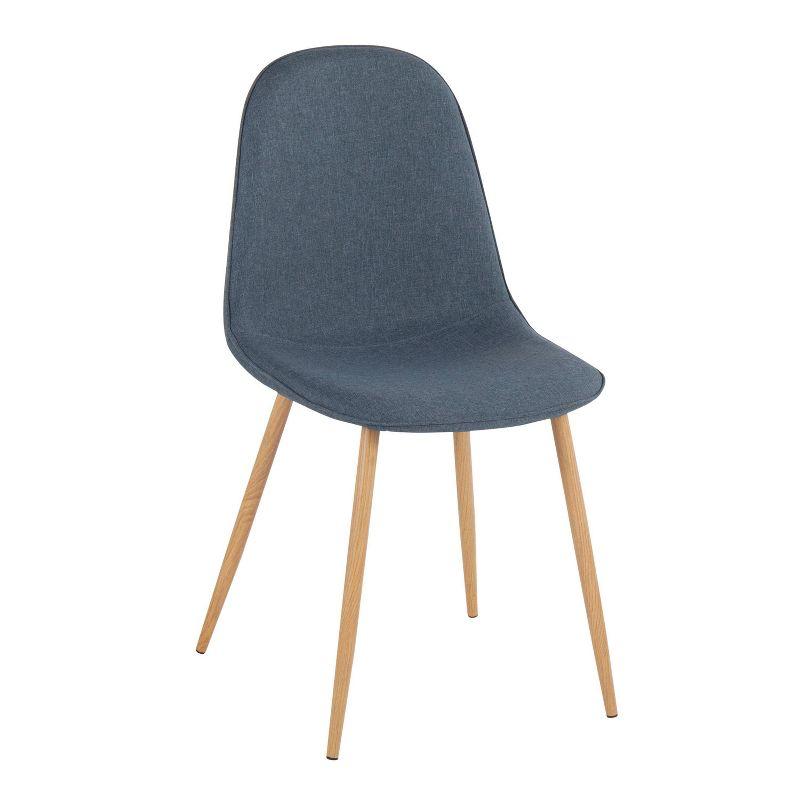 High-Back Pebble Upholstered Dining Chairs in Natural Wood & Blue