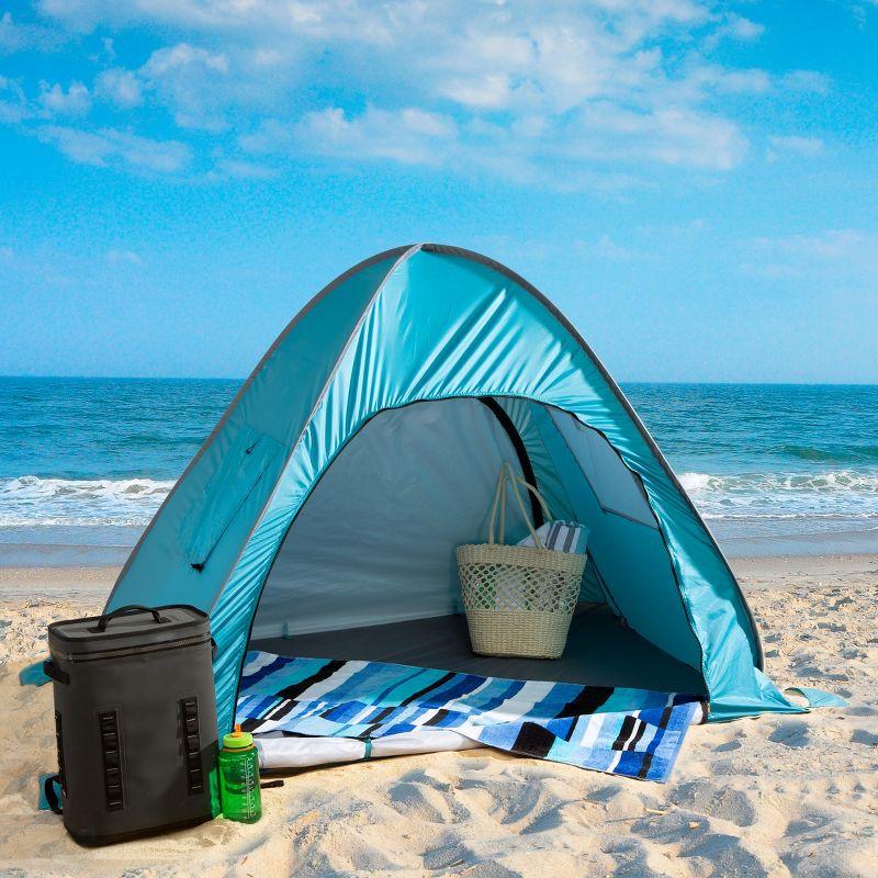 Pop Up Beach Tent with UV Protection and Ventilation Windows – Water and Wind Resistant Double-Door Sun Shelter for Outdoor Events by Wakeman (Blue)