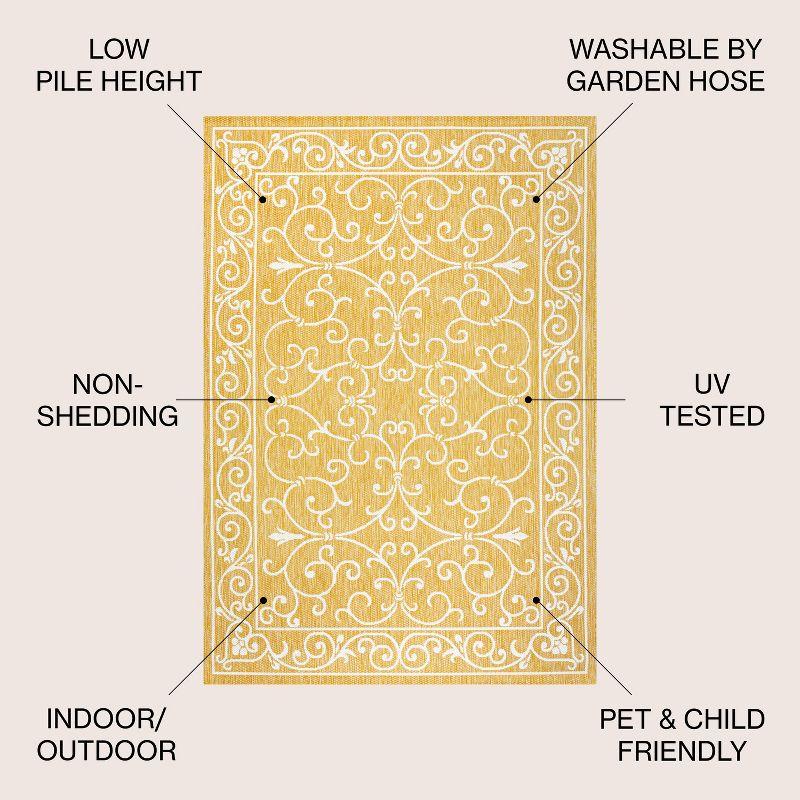 5' x 8' Charleston Vintage Filigree Textured Weave Indoor/Outdoor Area Rug, Yellow/Cream - JONATHAN Y