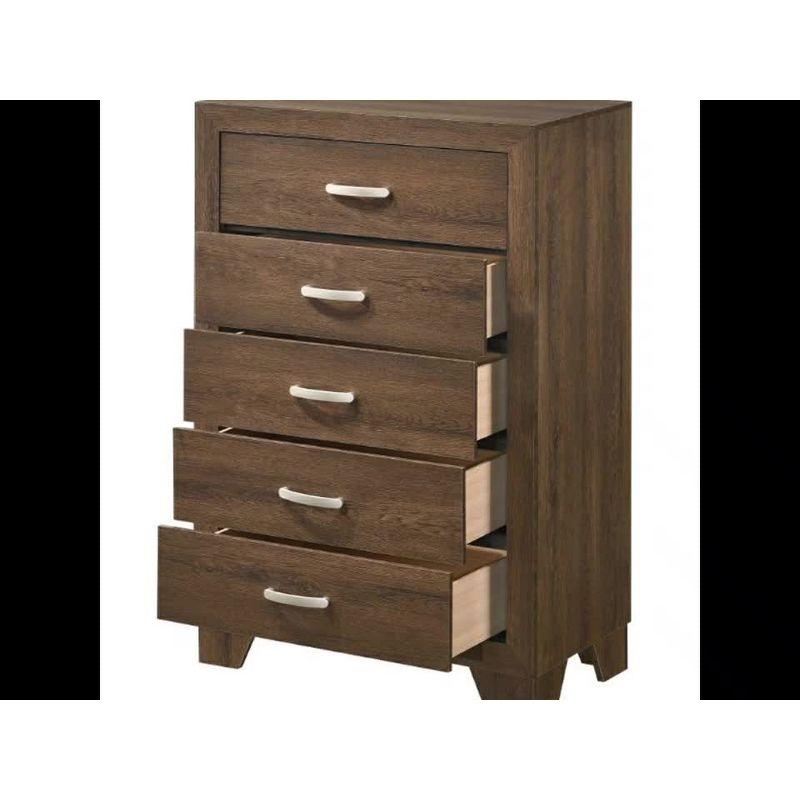 32" Brown Oak 5-Drawer Chest with Metal Handles