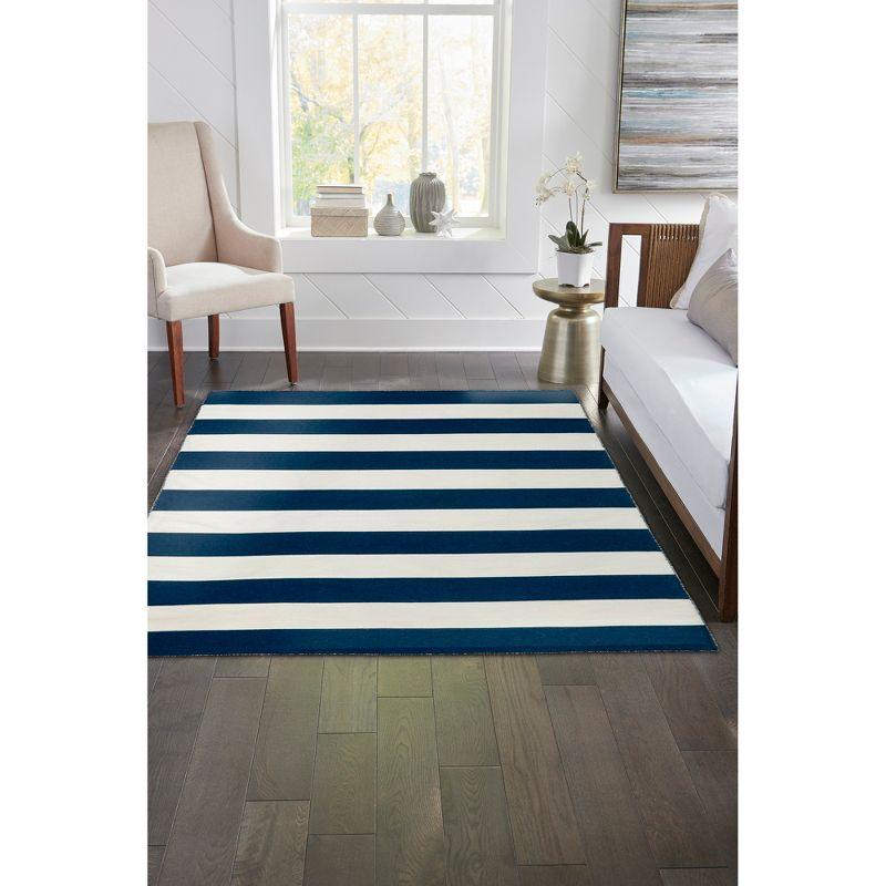 Navy Stripe Synthetic 4' x 6' Reversible Outdoor Rug