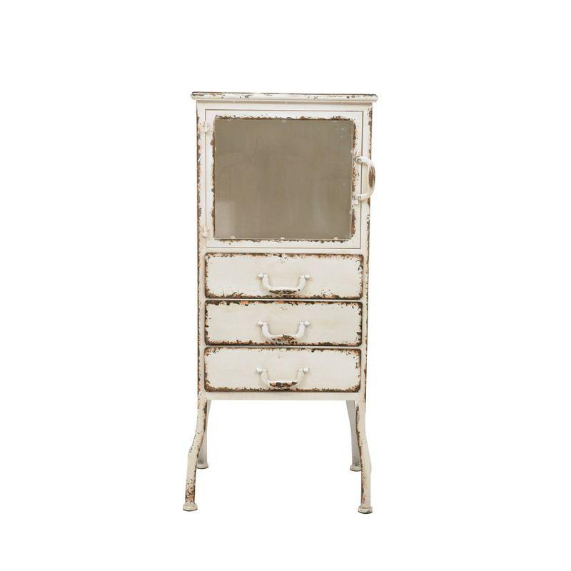 Storied Home 39" Tall Decorative Storage Cabinet Cream: Vintage Rustic Metal, 3 Drawers, Office & Home Use