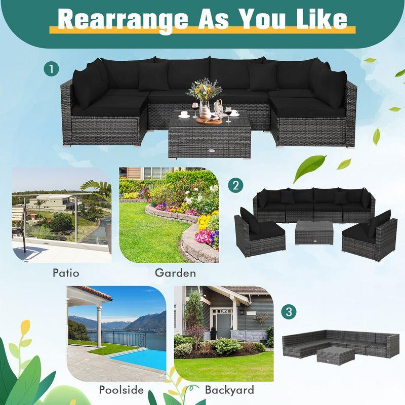 Costway 7PCS Patio Rattan Furniture Set Sectional Sofa Cushioned Garden Black