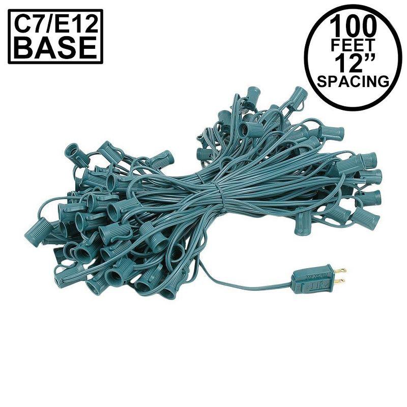 Novelty Lights 100 Feet C7/E12 Candelabra Base Christmas Stringer, Vintage Holiday Hanging Light String, 12" Spacing, SPT-1 20 Gauge Green Wire