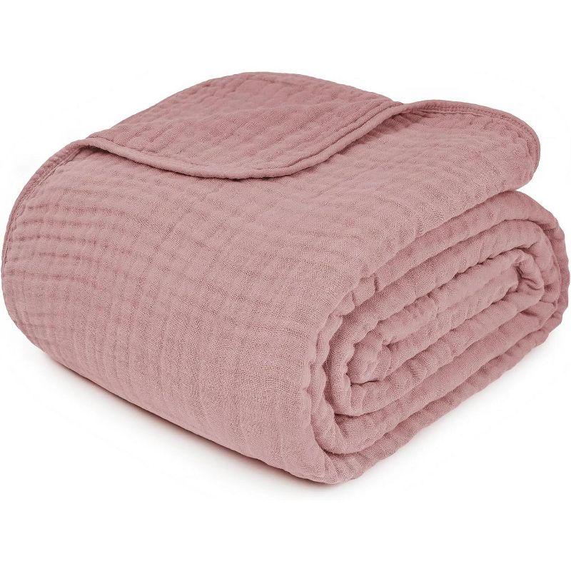 Muslin Blanket for Adults, Extra Large Throw 50" x 60" By Comfy Cubs - Mauve
