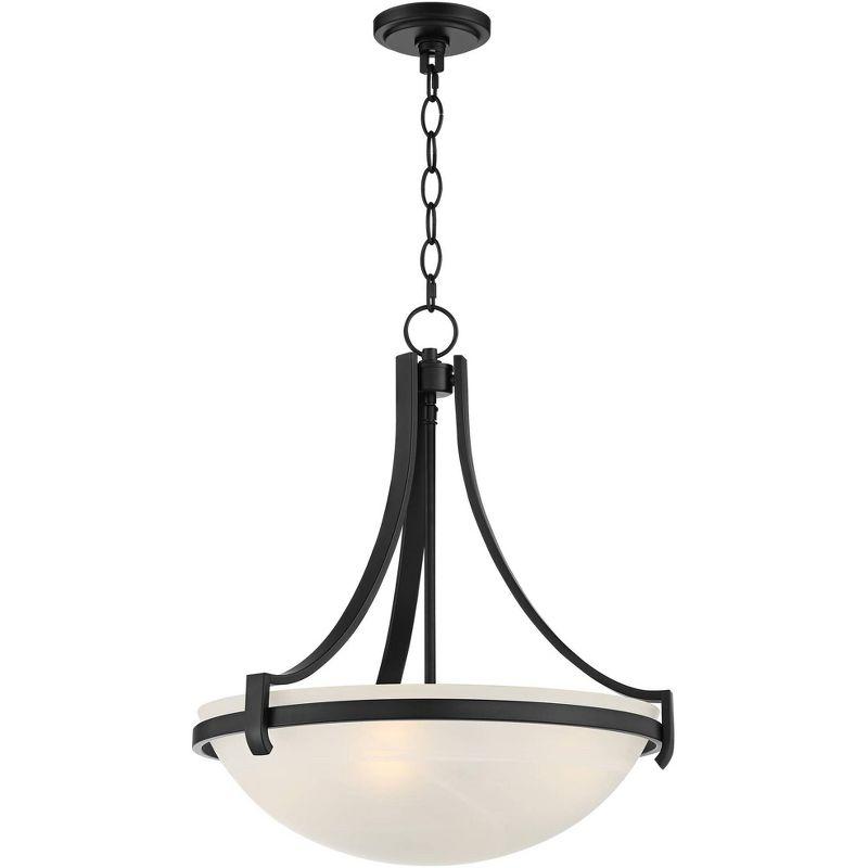 Regency Hill Black Metal Pendant Chandelier 20" Wide Modern Marbleized Glass Bowl Shade Fixture Dining Room House Foyer Entryway