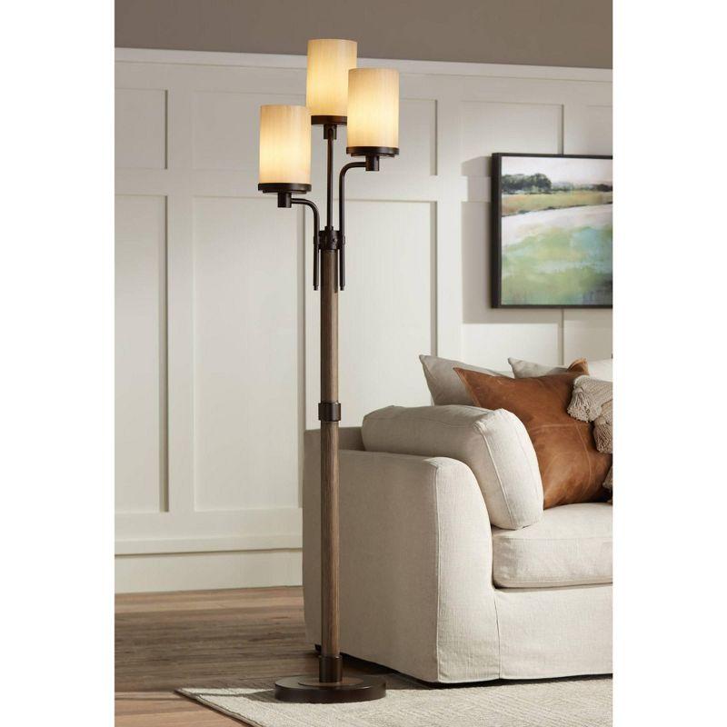 Franklin Iron Works Astoria Rustic Farmhouse Floor Lamp 71" Tall Bronze Faux Wood 3 Light Tree Tea Alabaster Glass for Living Room Bedroom Office Home