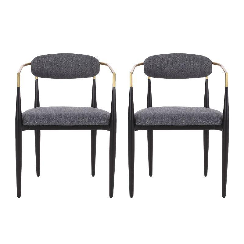 Christopher Knight Home Set of 2 Elmore Iron Upholstered Dining Chairs Charcoal/Black/Gold