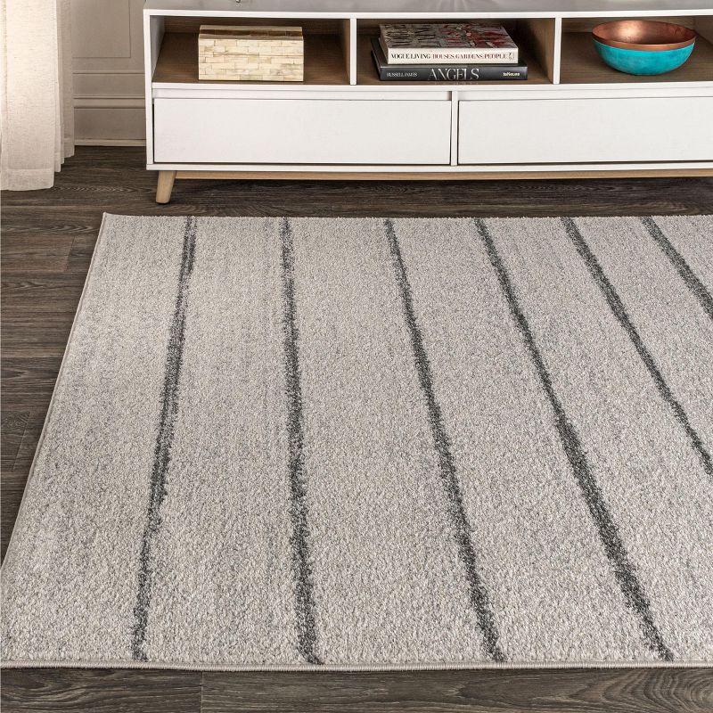 Cream and Gray Striped Synthetic 4' x 6' Area Rug