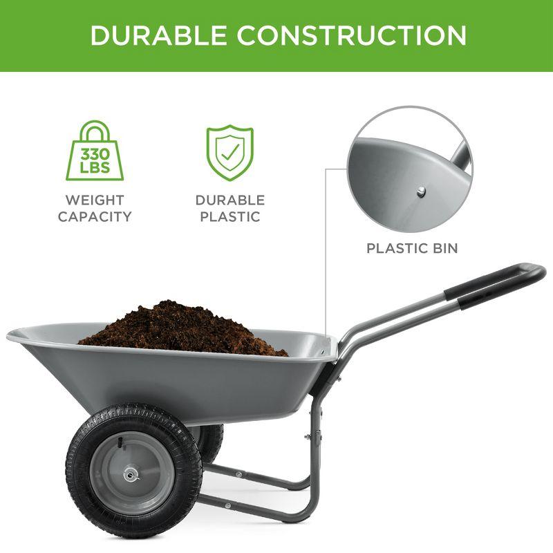 Best Choice Products Best Choice Products Dual-Wheel Home Wheelbarrow Yard Garden Cart For Lawn, Construction