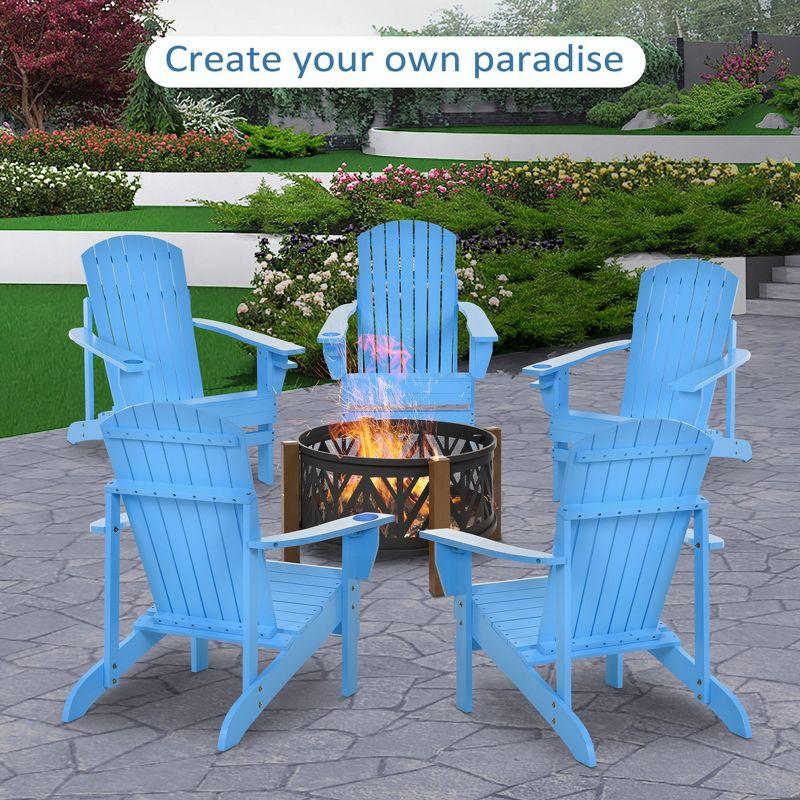 Outsunny Oversized Adirondack Chair, Outdoor Fire Pit and Porch Seating, Classic Log Lounge w/ Built-in Cupholder for Patio, Backyard, Blue