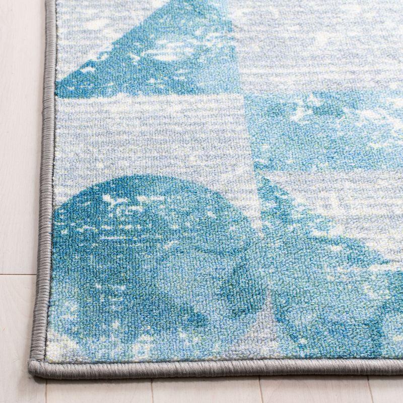 Blue Geometric Shapes Kids Playhouse Rug 5'5" x 7'7"