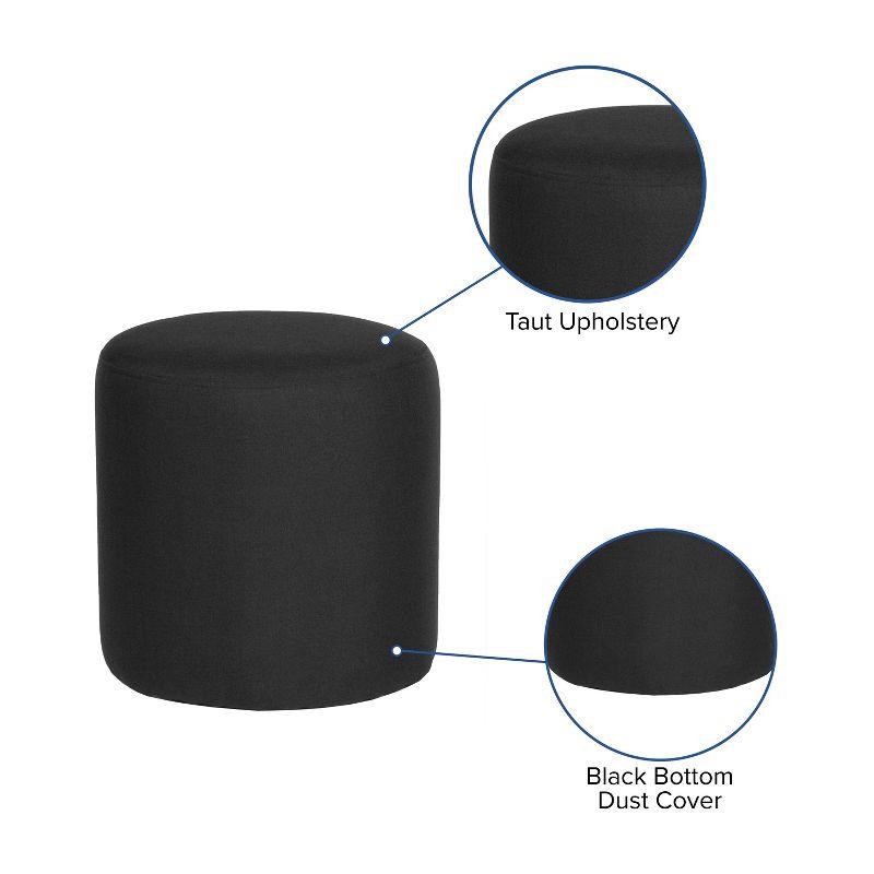 Emma and Oliver Taut Upholstered Round Ottoman Pouf in Black Fabric