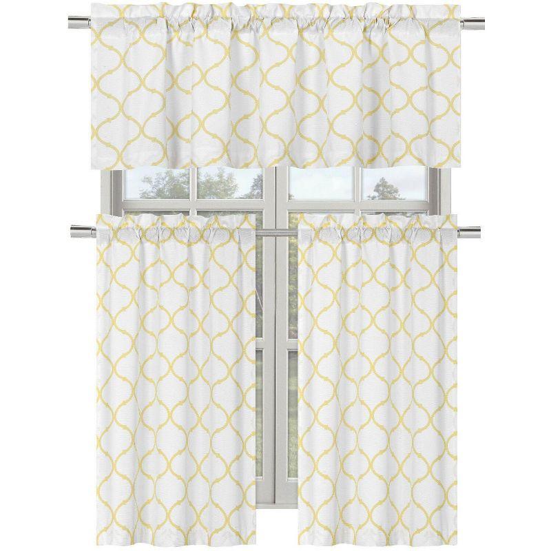 Kate Aurora Living Shabby Trellis 3 Piece Café Kitchen Curtain Tier And Valance Set - 56 in. W x 36 in. L, Yellow