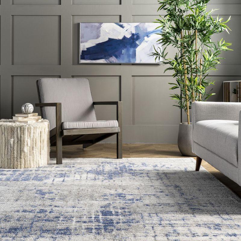 Gray and Blue Abstract 8' x 10' Synthetic Area Rug