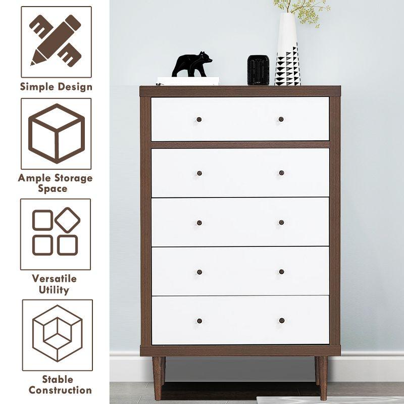 Costway 5 Drawer Dresser Wood Chest of Drawers Storage Freestanding Cabinet Organizer