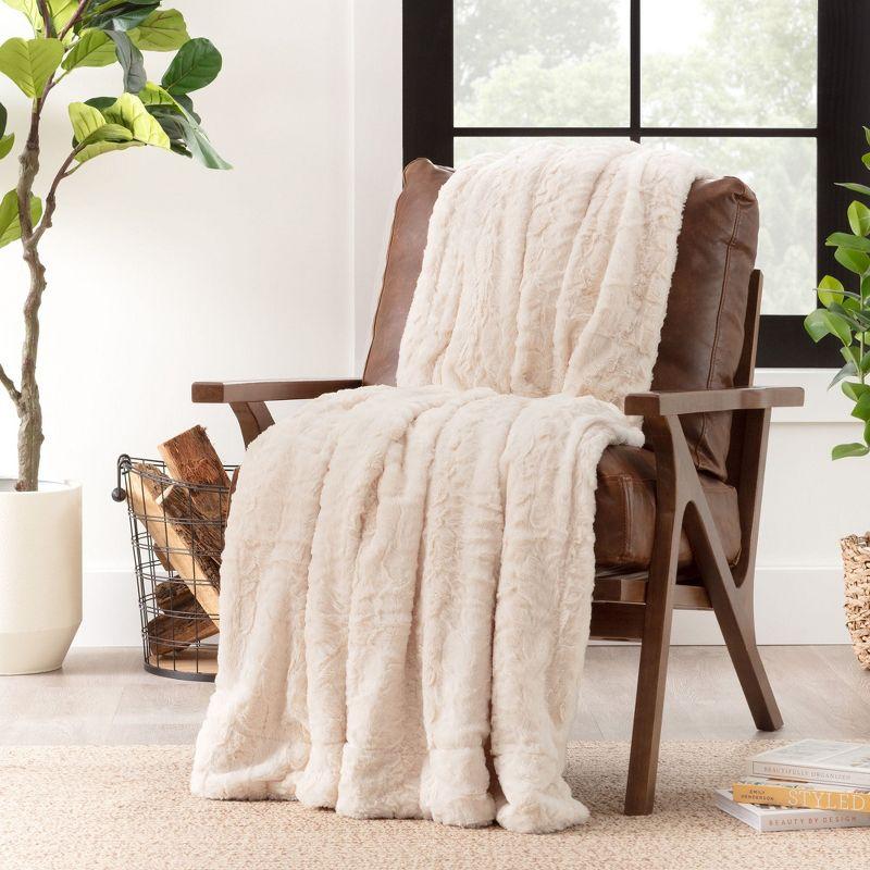 Chanasya Wolf Faux Fur Throw Blanket with Plush Faux Shearling Side