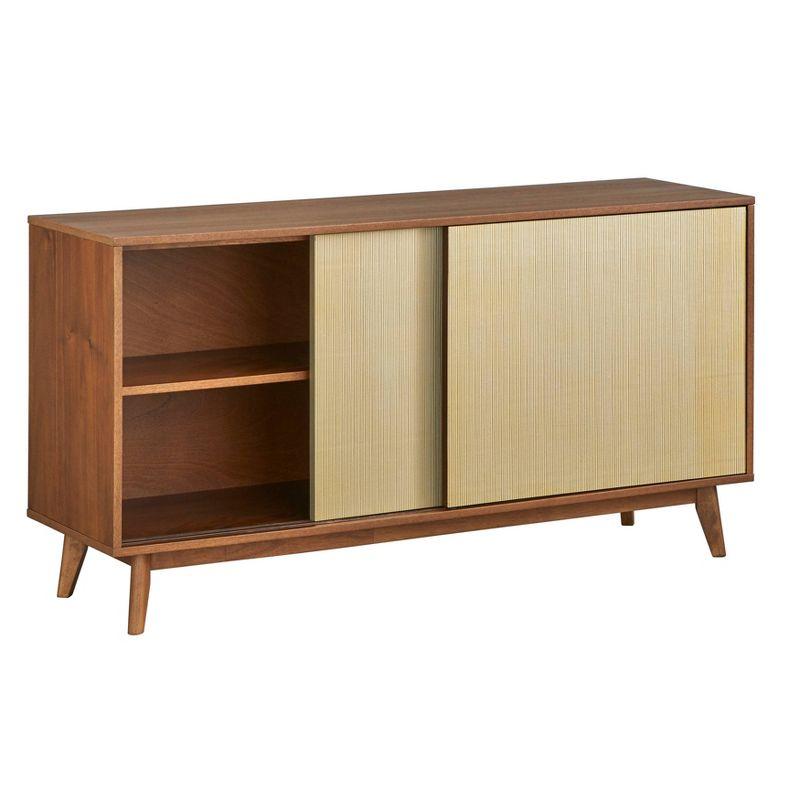 Lifestorey Flory Sideboard with Sliding Doors Walnut: Mid-Century Modern Buffet Server, Adjustable Shelves