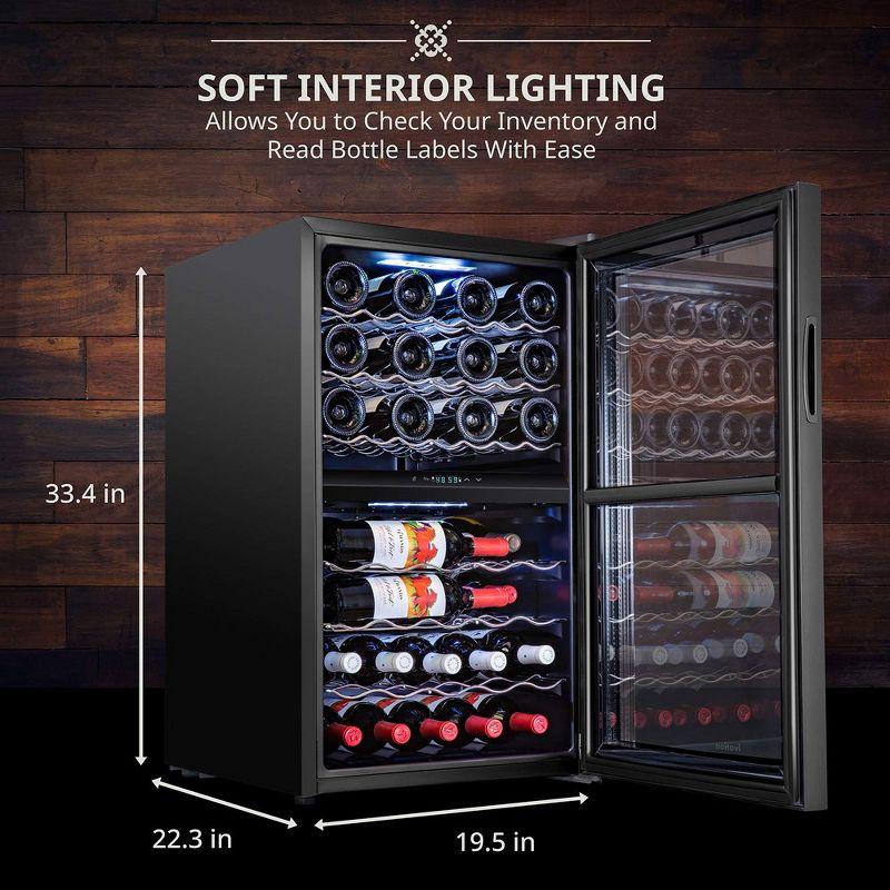 Ivation 43 Bottle Wine Cooler Fridge, Dual Zone Refrigerator with Lock