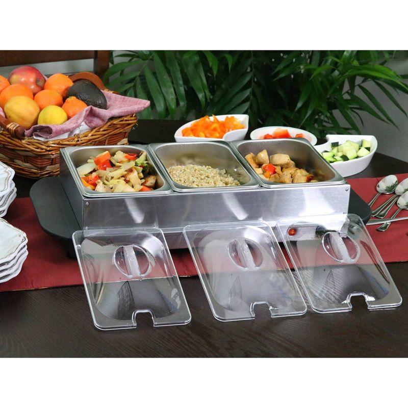 MegaChef Buffet Server & Food Warmer With 3 Sectional Trays: Stainless Steel Chafing Dish, 4.5L Capacity, Temperature Control