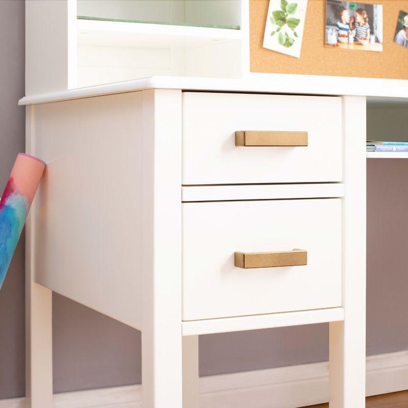 Guidecraft Taiga Kids Desk and Chair Set with Hutch - White: Kids Wood Desk with Drawers, Storage Shelf, and Corkboard | Study Table for Kids Bedroom