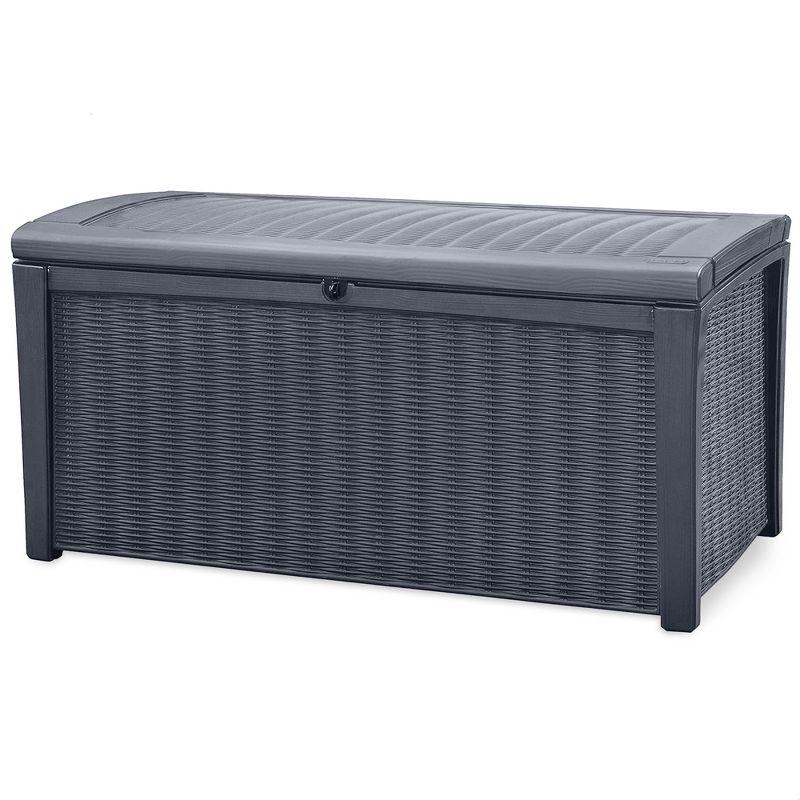 Keter Keter Borneo 110 Gallon Rattan Wicker Resin Patio Deck Storage Box Bench
