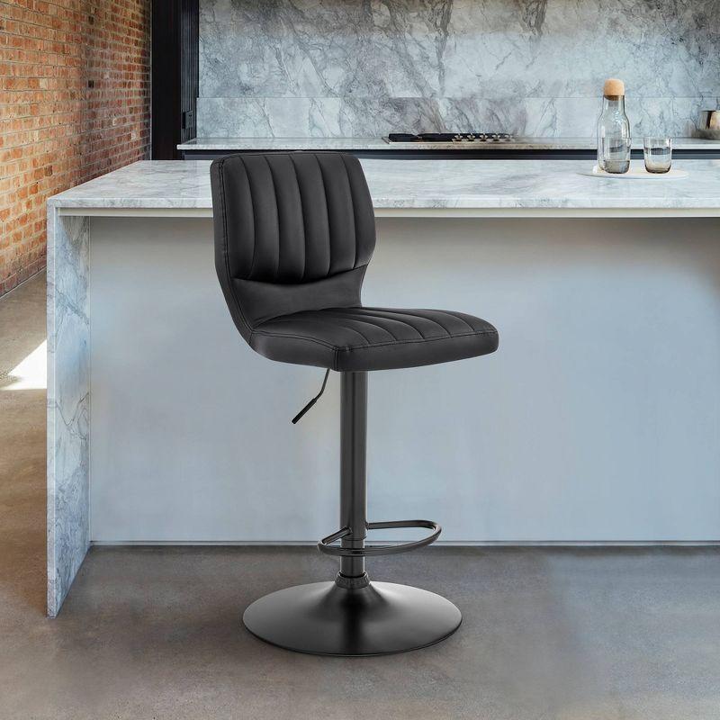 Bardot Adjustable Barstool with Faux Leather and Metal Finish Black - Armen Living: Swivel, Hydraulic Lift, 360-Degree Function