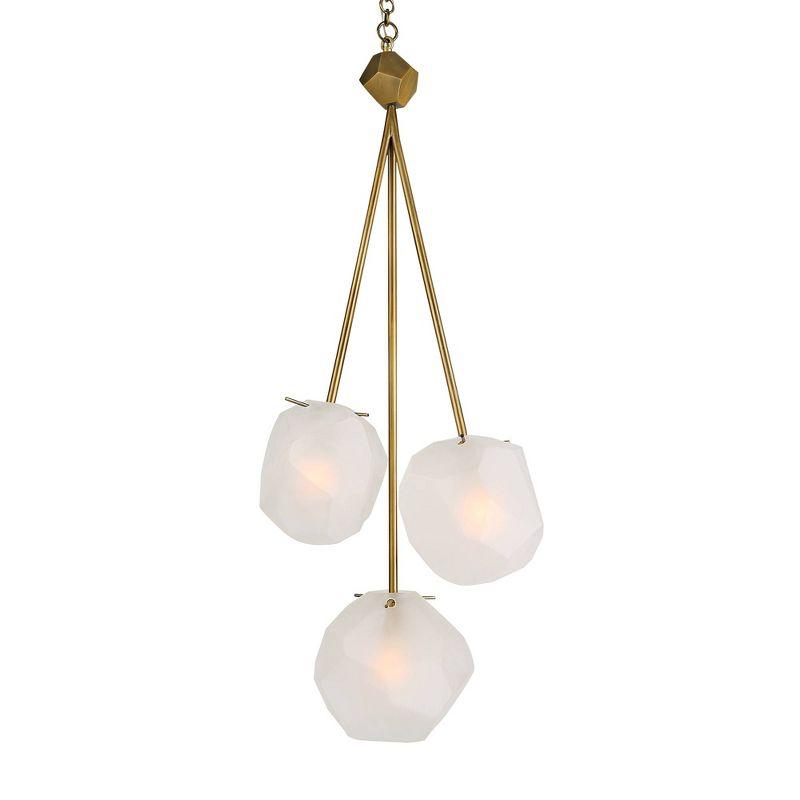 Geodesic Matte Antique Brass 3-Light Pendant with Frosted Glass Shades